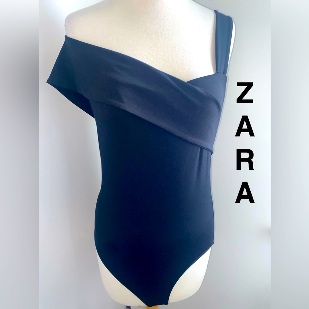 ZARA Black Asymmetrical Bodysuit - Size XL - EUC